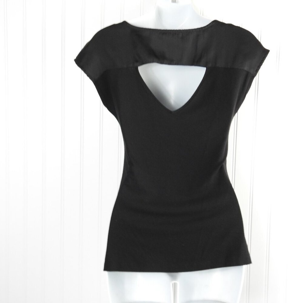 Calvin Klein Women's Black Short Zipper Shoulder Sleeve Knit Top Open Back Sz XS - Picture 3 of 7